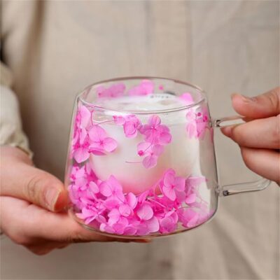 Glass Cup with Dry Flower Double Layer Coffee Cup 200ml